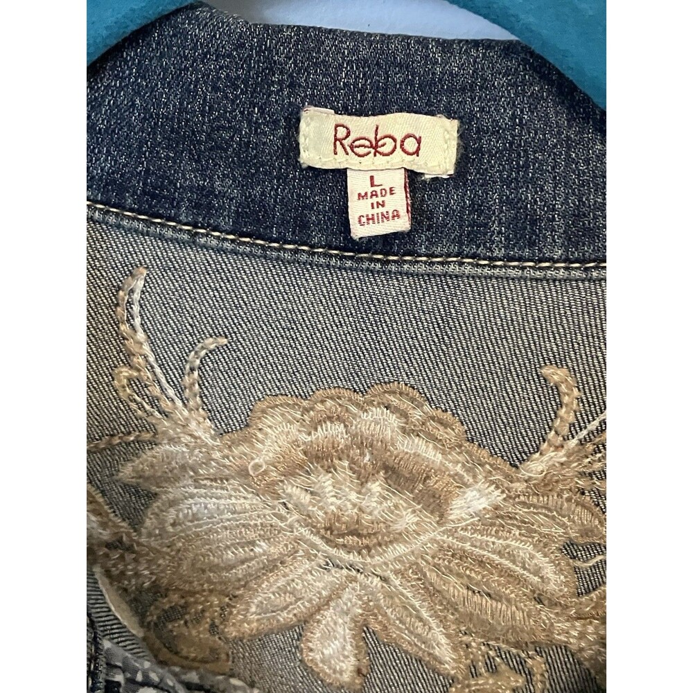 Reba Denim Jacket Womens Large Blue Embroidered Floral Cowgirl Western - Picture 2 of 4